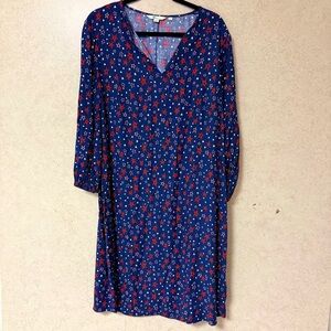 BODEN 14L‎ WOMENS NAVY BLUE STARS VISCOSE SOFT COZY LONG SLEEVE STRAIGHT DRESS
